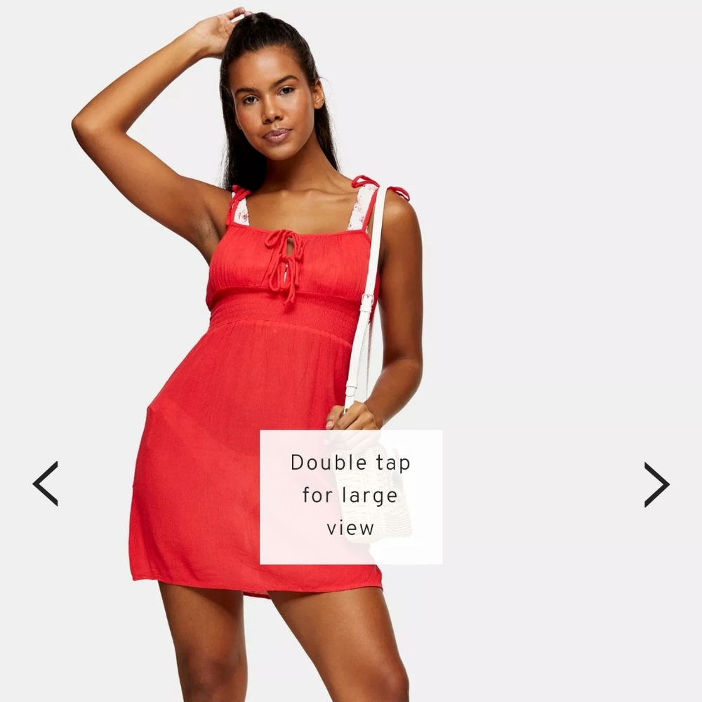 TopShop Red Ruched Front Mini Beach Dress